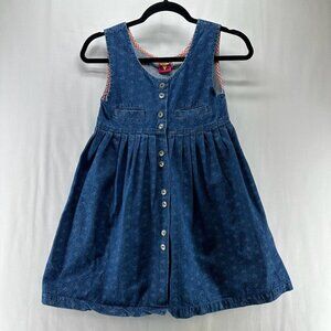 Vintage Neighborhood Kids Club Dress Girls Sz 7 Sleeveless Button Up Denim Blue